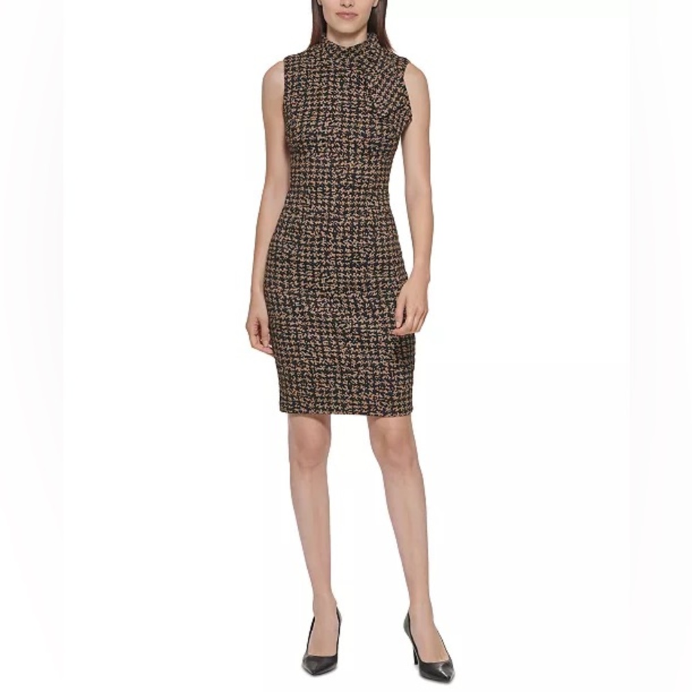 Calvin Klein Printed Tie-Neck Jacquard Sheath Dress